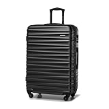 WITTCHEN Reisekoffer Rollkoffer Trolley Großer Koffer Handgepäck Hartschale aus ABS mit 4 Spinner-Rollen Zahlenschloss Teleskopgriff Groove Line Größe L Schwarz