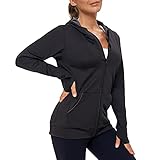 AMZSPORT Damen Laufjacke Sportjacke Langarm Trainingsjacke Sweatjacke mit Tasche Für Fitness Yoga Sport, Schwarz M