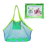 COOLGOEU Strandtasche Strandspielzeug Tasche XXL Groß für Sandspielzeug Wasserspielzeug für Kinder Aufräumsack Spielsack Badetasche Beachbag Faltbar für Familie Urlaub (Blau Mesh/Grün Strap)