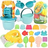 GOLDGE Sandspielzeug Set, 29Pcs Bunte Strandspielzeug Sandspielzeug Set mit Auto Eimer Schlossformen Netztasche Wasserspielzeug für Jungen Mädchen