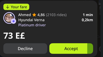Fahrtangebot von Ahmed Fahrer Ägypten für 73 EGP