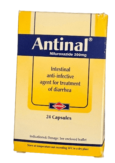 Gelbe antinal Verpackung auf Englisch